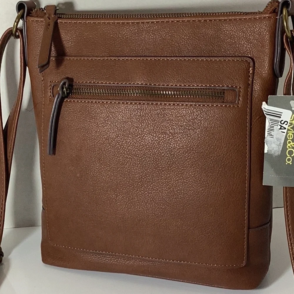 Style & Co Hudsonn North South Crossbody Bag Women's Black Top Zip Closure